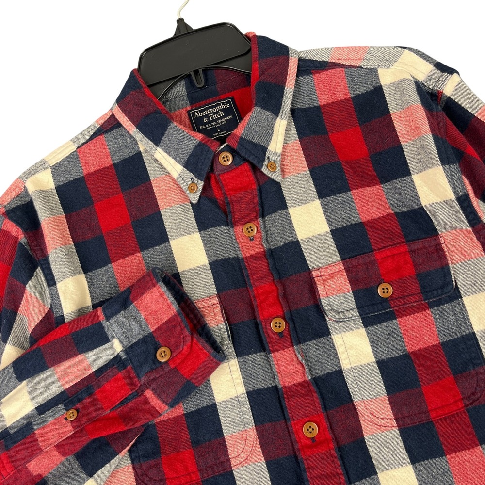 Abercrombie & Fitch Flannel Shirt Mens‎ L Buffalo Plaid Button Down Outdoor